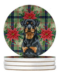 Rottweiler Christmas PoinsettIas Large Sandstone Coasters Pack of 4 Absorbent Round Coasters Decor Gifts for Men or Women, 4 in, Multicolor