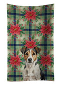 Tricolor Russell Terrier Christmas PoinsettIas Kitchen Towel Velour Plush Front and Cotton Loop Back Machine Washable
