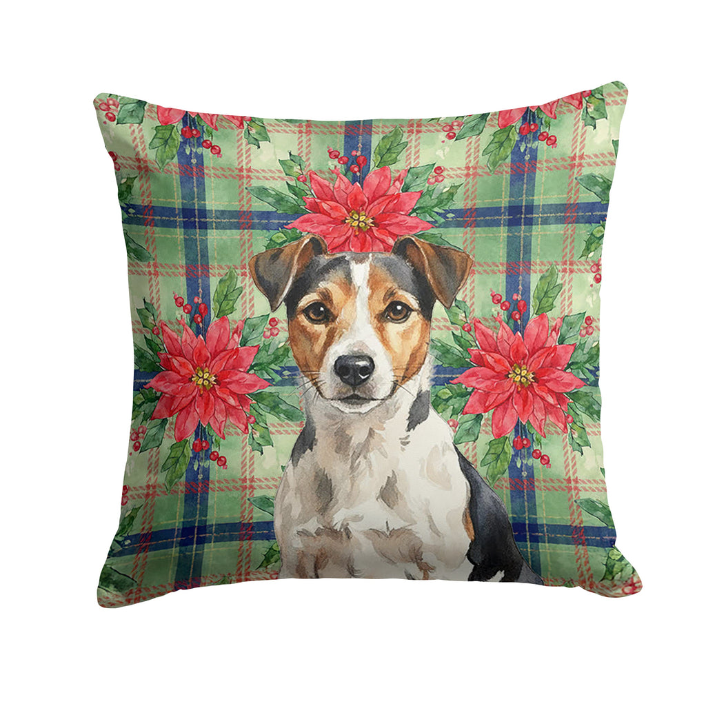 Tricolor Russell Terrier Christmas PoinsettIas Decorative Throw Pillow 14x14 Indoor Outdoor Accent Cushion, Fabric Cover with Insert for Sofa, Bed, Porch & Living Room
