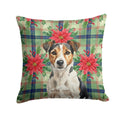 Tricolor Russell Terrier Christmas PoinsettIas Decorative Throw Pillow 14x14 Indoor Outdoor Accent Cushion, Fabric Cover with Insert for Sofa, Bed, Porch & Living Room