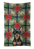 Black and Tan Russian Toy Christmas PoinsettIas Kitchen Towel Velour Plush Front and Cotton Loop Back Machine Washable