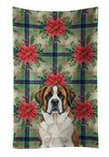 Brindle and White Saint Bernard Christmas PoinsettIas Kitchen Towel Velour Plush Front and Cotton Loop Back Machine Washable