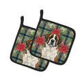 Brindle and White Saint Bernard Christmas PoinsettIas Pot Holder Set of 2 Heat Resistant Quilted Hot Pads 7.5 x 7.5 Inch, Insulated Kitchen Trivets for Cooking & Baking