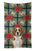 Brown and White Saint Bernard Christmas PoinsettIas Kitchen Towel Velour Plush Front and Cotton Loop Back Machine Washable