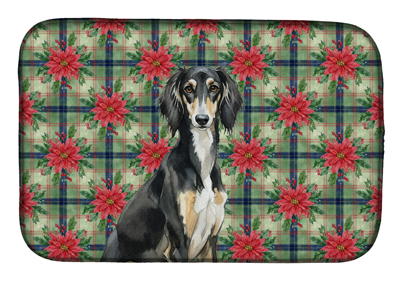 Black and Tan Saluki Christmas PoinsettIas Dish Drying Mat Absorbent Dish Drying Mat Pad for Kitchen Counter Dish Drainer Mat for Countertop, 14 x 21", Multicolor