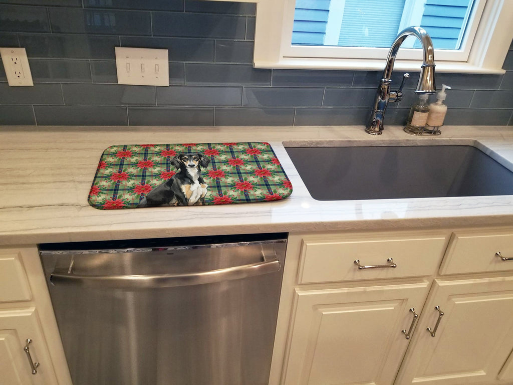 Black and Tan Saluki Christmas PoinsettIas Dish Drying Mat Absorbent Dish Drying Mat Pad for Kitchen Counter Dish Drainer Mat for Countertop, 14 x 21", Multicolor