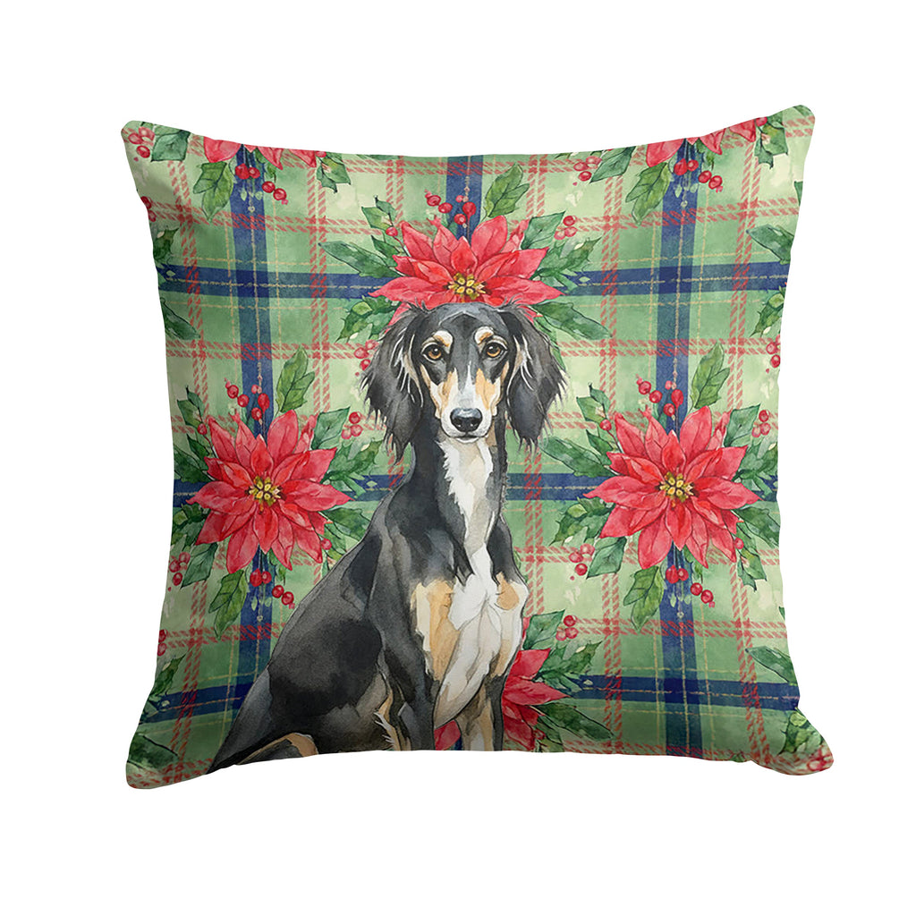 Black and Tan Saluki Christmas PoinsettIas Decorative Throw Pillow 14x14 Indoor Outdoor Accent Cushion, Fabric Cover with Insert for Sofa, Bed, Porch & Living Room