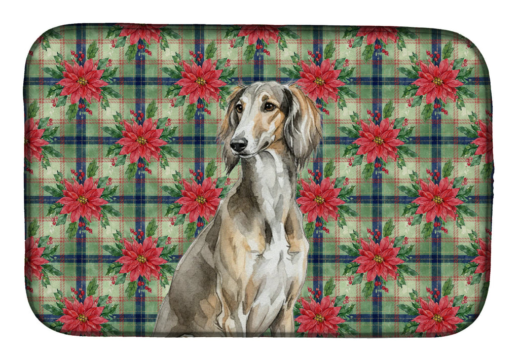 Grizzle Saluki Christmas PoinsettIas Dish Drying Mat Absorbent Dish Drying Mat Pad for Kitchen Counter Dish Drainer Mat for Countertop, 14 x 21", Multicolor