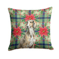 Grizzle Saluki Christmas PoinsettIas Decorative Throw Pillow 14x14 Indoor Outdoor Accent Cushion, Fabric Cover with Insert for Sofa, Bed, Porch & Living Room