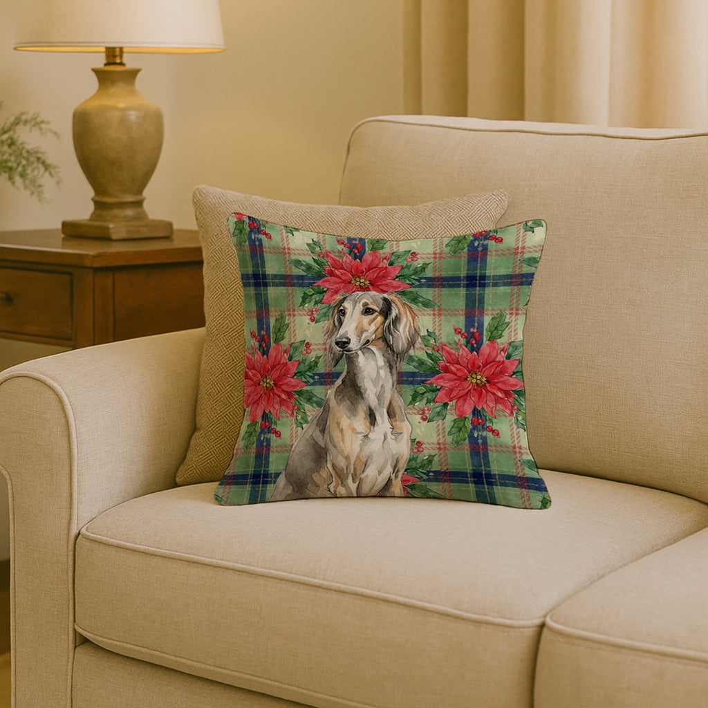 Grizzle Saluki Christmas PoinsettIas Decorative Throw Pillow 18x18 Indoor Outdoor Accent Cushion, Fabric Cover with Insert for Sofa, Bed, Porch & Living Room