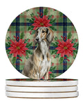 Grizzle Saluki Christmas PoinsettIas Large Sandstone Coasters Pack of 4 Absorbent Round Coasters Decor Gifts for Men or Women, 4 in, Multicolor