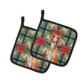 Red Saluki Christmas PoinsettIas Pot Holder Set of 2 Heat Resistant Quilted Hot Pads 7.5 x 7.5 Inch, Insulated Kitchen Trivets for Cooking & Baking