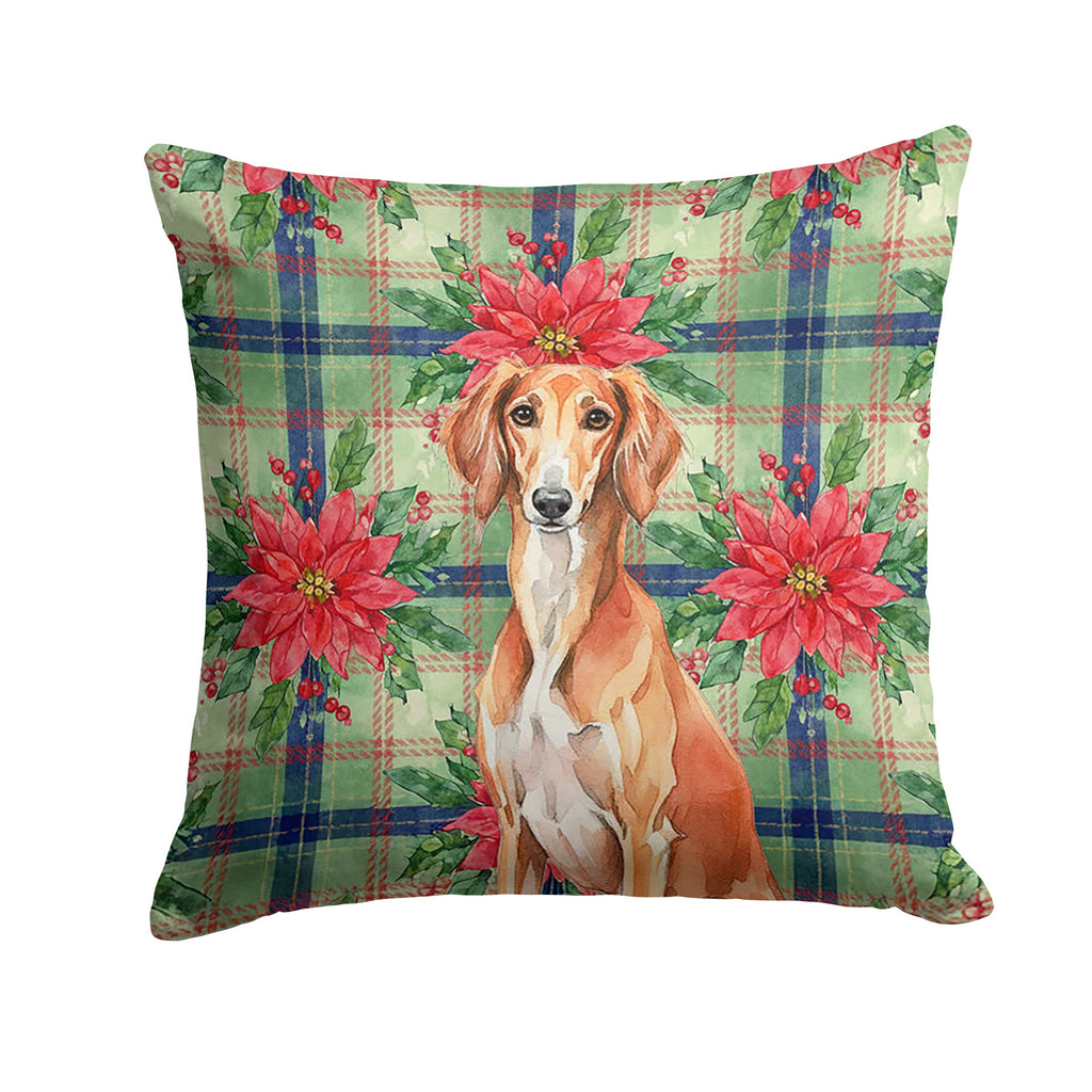 Red Saluki Christmas PoinsettIas Decorative Throw Pillow 14x14 Indoor Outdoor Accent Cushion, Fabric Cover with Insert for Sofa, Bed, Porch & Living Room