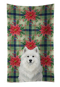 White Samoyed Christmas PoinsettIas Kitchen Towel Velour Plush Front and Cotton Loop Back Machine Washable