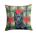 Schipperke Christmas PoinsettIas Decorative Throw Pillow 14x14 Indoor Outdoor Accent Cushion, Fabric Cover with Insert for Sofa, Bed, Porch & Living Room