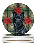 Schipperke Christmas PoinsettIas Large Sandstone Coasters Pack of 4 Absorbent Round Coasters Decor Gifts for Men or Women, 4 in, Multicolor