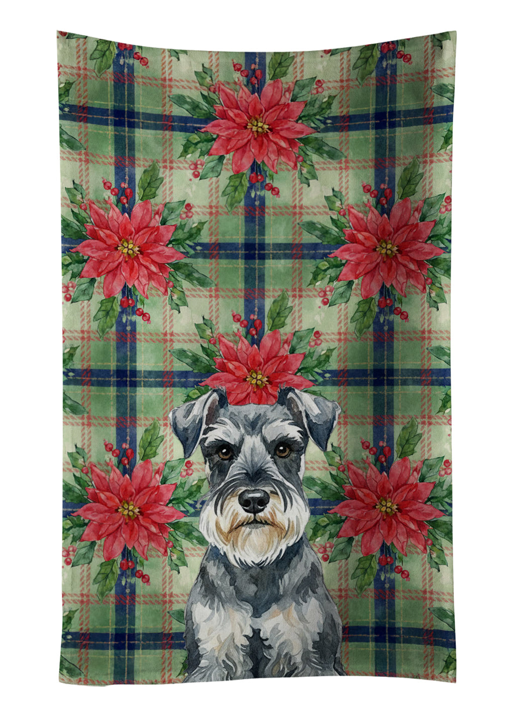 Schnauzer Christmas PoinsettIas Kitchen Towel Velour Plush Front and Cotton Loop Back Machine Washable
