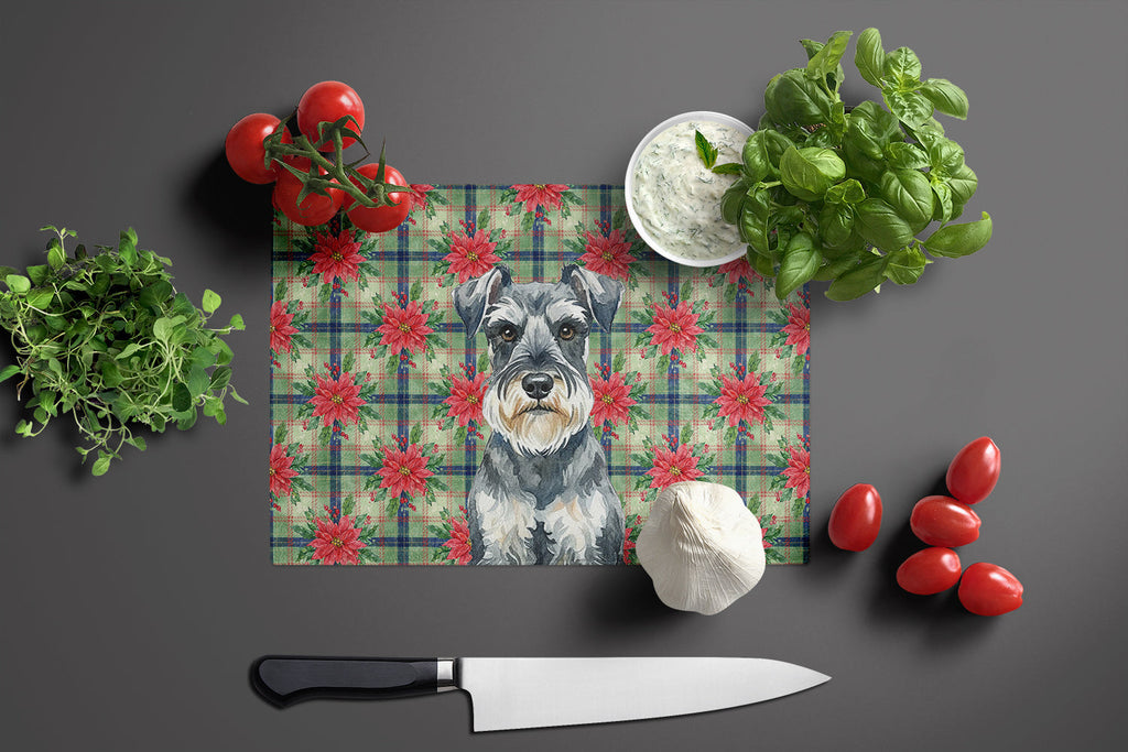 Schnauzer Christmas PoinsettIas Cutting Board Tempered Glass Kitchen Cutting Surface, Heat Resistant Chopping, Non-Slip Feet, Food Prep & Serving
