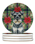 Schnauzer Christmas PoinsettIas Large Sandstone Coasters Pack of 4 Absorbent Round Coasters Decor Gifts for Men or Women, 4 in, Multicolor