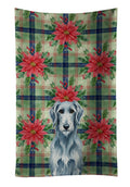 Blue-Gray Scottish Deerhound Christmas PoinsettIas Kitchen Towel Velour Plush Front and Cotton Loop Back Machine Washable