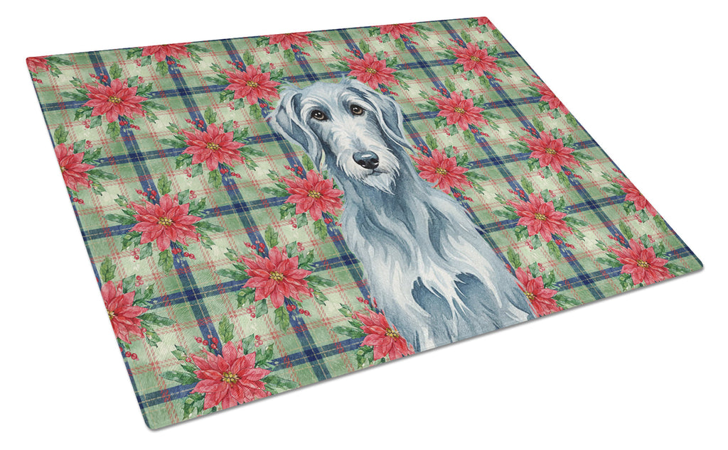 Blue-Gray Scottish Deerhound Christmas PoinsettIas Cutting Board Tempered Glass Kitchen Cutting Surface, Heat Resistant Chopping, Non-Slip Feet, Food Prep & Serving