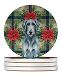 Blue-Gray Scottish Deerhound Christmas PoinsettIas Large Sandstone Coasters Pack of 4 Absorbent Round Coasters Decor Gifts for Men or Women, 4 in, Multicolor
