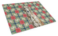 Brindle Scottish Deerhound Christmas PoinsettIas Cutting Board Tempered Glass Kitchen Cutting Surface, Heat Resistant Chopping, Non-Slip Feet, Food Prep & Serving