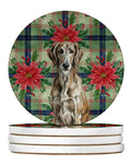 Brindle Scottish Deerhound Christmas PoinsettIas Large Sandstone Coasters Pack of 4 Absorbent Round Coasters Decor Gifts for Men or Women, 4 in, Multicolor