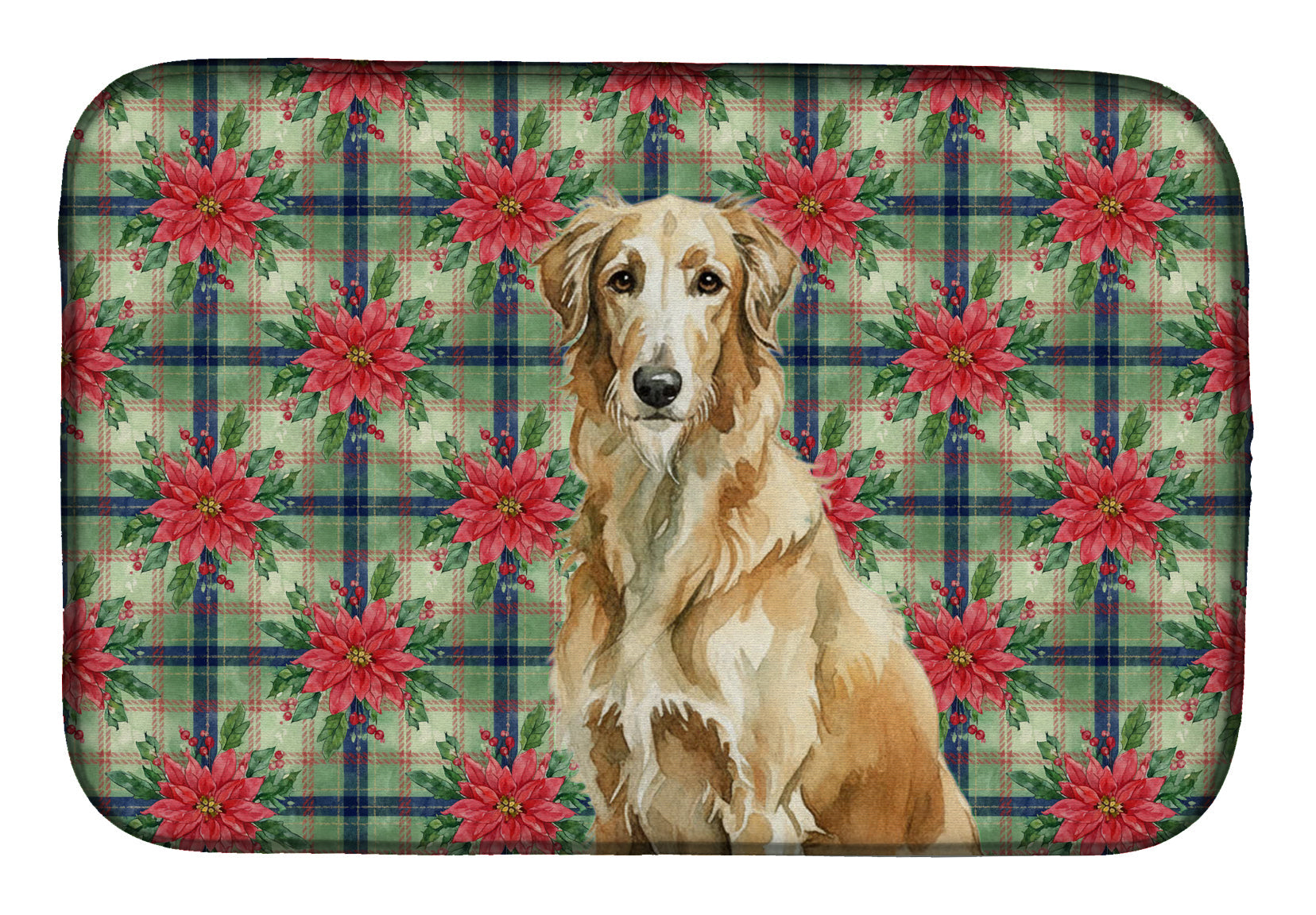 Wheaten Scottish Deerhound Christmas PoinsettIas Dish Drying Mat Absorbent Dish Drying Mat Pad for Kitchen Counter Dish Drainer Mat for Countertop, 14 x 21", Multicolor