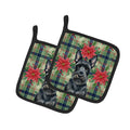Scottish Terrier Christmas PoinsettIas Pot Holder Set of 2 Heat Resistant Quilted Hot Pads 7.5 x 7.5 Inch, Insulated Kitchen Trivets for Cooking & Baking