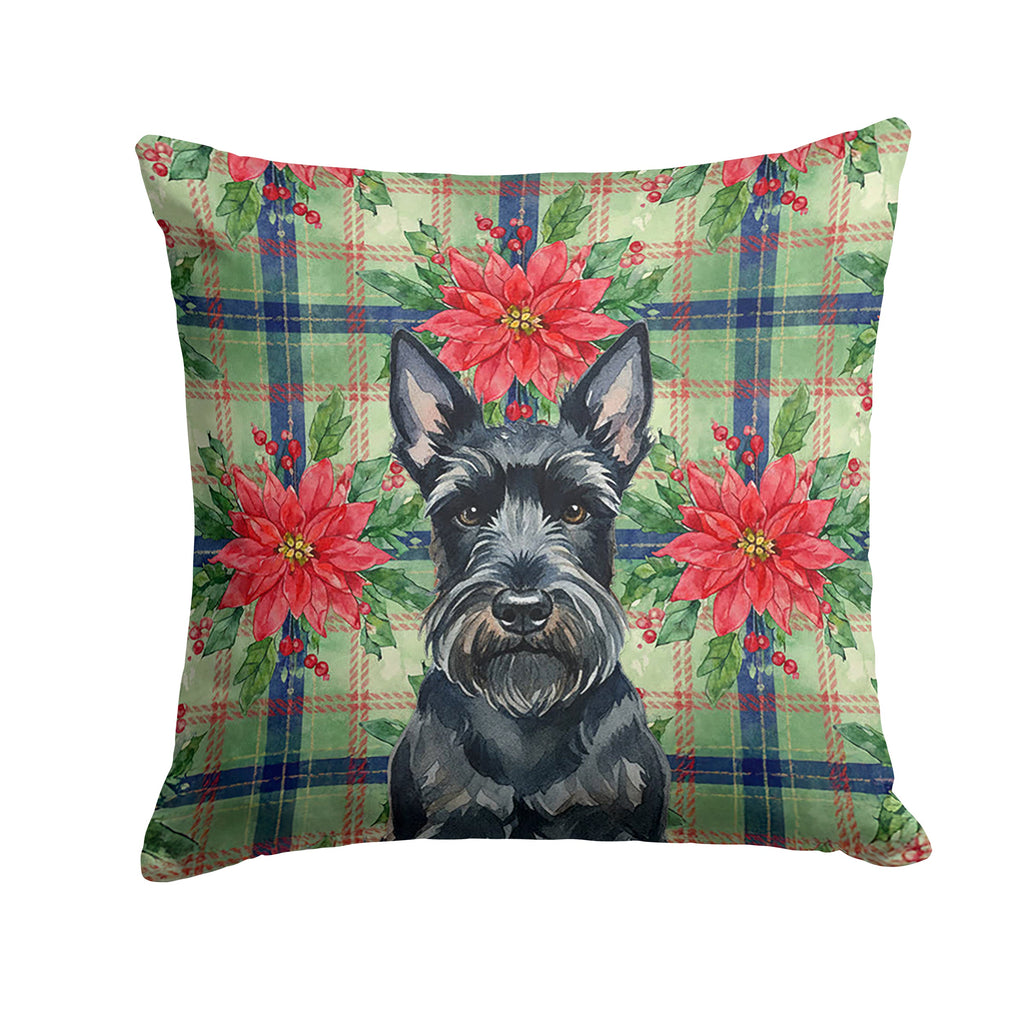 Scottish Terrier Christmas PoinsettIas Decorative Throw Pillow 18x18 Indoor Outdoor Accent Cushion, Fabric Cover with Insert for Sofa, Bed, Porch & Living Room