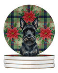 Scottish Terrier Christmas PoinsettIas Large Sandstone Coasters Pack of 4 Absorbent Round Coasters Decor Gifts for Men or Women, 4 in, Multicolor