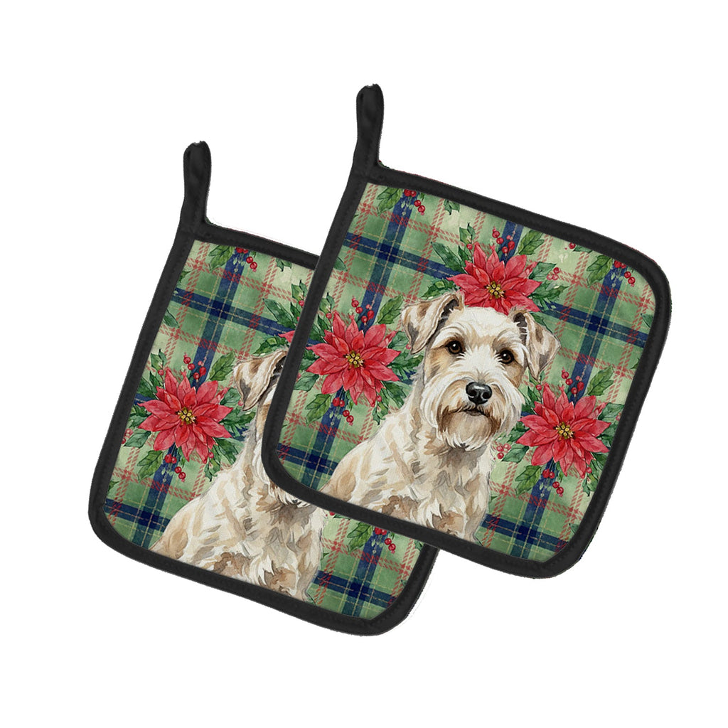 Sealyham Terrier Christmas PoinsettIas Pot Holder Set of 2 Heat Resistant Quilted Hot Pads 7.5 x 7.5 Inch, Insulated Kitchen Trivets for Cooking & Baking