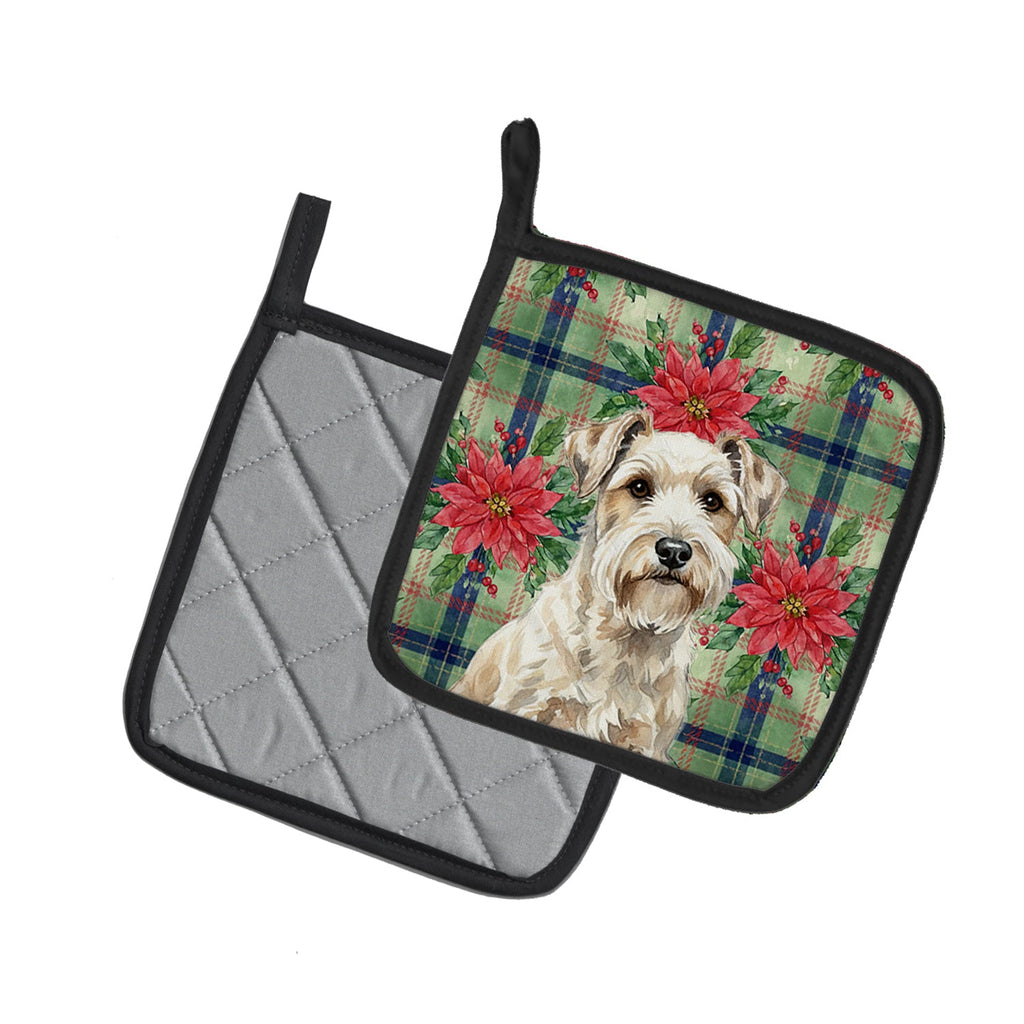 Sealyham Terrier Christmas PoinsettIas Pot Holder Set of 2 Heat Resistant Quilted Hot Pads 7.5 x 7.5 Inch, Insulated Kitchen Trivets for Cooking & Baking