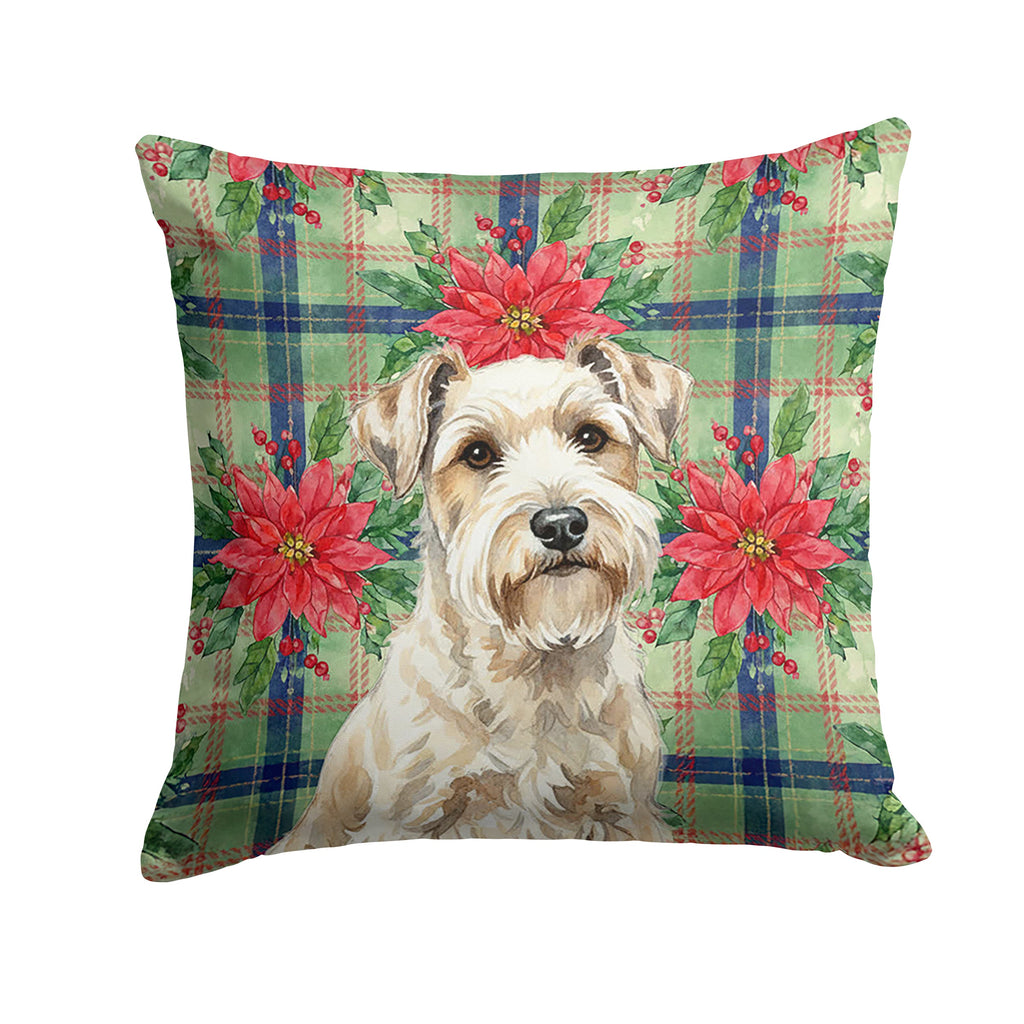 Sealyham Terrier Christmas PoinsettIas Decorative Throw Pillow 14x14 Indoor Outdoor Accent Cushion, Fabric Cover with Insert for Sofa, Bed, Porch & Living Room
