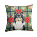 Tricolor Sheltie Christmas PoinsettIas Decorative Throw Pillow 14x14 Indoor Outdoor Accent Cushion, Fabric Cover with Insert for Sofa, Bed, Porch & Living Room