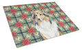 Sable Sheltie Christmas PoinsettIas Cutting Board Tempered Glass Kitchen Cutting Surface, Heat Resistant Chopping, Non-Slip Feet, Food Prep & Serving