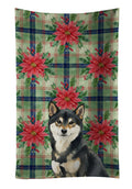 Black and Tan Shiba Inu Christmas PoinsettIas Kitchen Towel Velour Plush Front and Cotton Loop Back Machine Washable