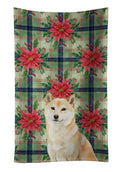 Cream Shiba Inu Christmas PoinsettIas Kitchen Towel Velour Plush Front and Cotton Loop Back Machine Washable