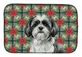 Black and White Shih Tzu Christmas PoinsettIas Dish Drying Mat Absorbent Dish Drying Mat Pad for Kitchen Counter Dish Drainer Mat for Countertop, 14 x 21", Multicolor