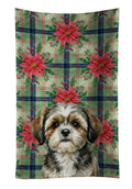 Brindle Shih Tzu Christmas PoinsettIas Kitchen Towel Velour Plush Front and Cotton Loop Back Machine Washable