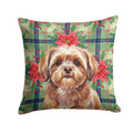 Liver Shih Tzu Christmas PoinsettIas Decorative Throw Pillow 14x14 Indoor Outdoor Accent Cushion, Fabric Cover with Insert for Sofa, Bed, Porch & Living Room
