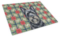 Black Skye Terrier Christmas PoinsettIas Cutting Board Tempered Glass Kitchen Cutting Surface, Heat Resistant Chopping, Non-Slip Feet, Food Prep & Serving