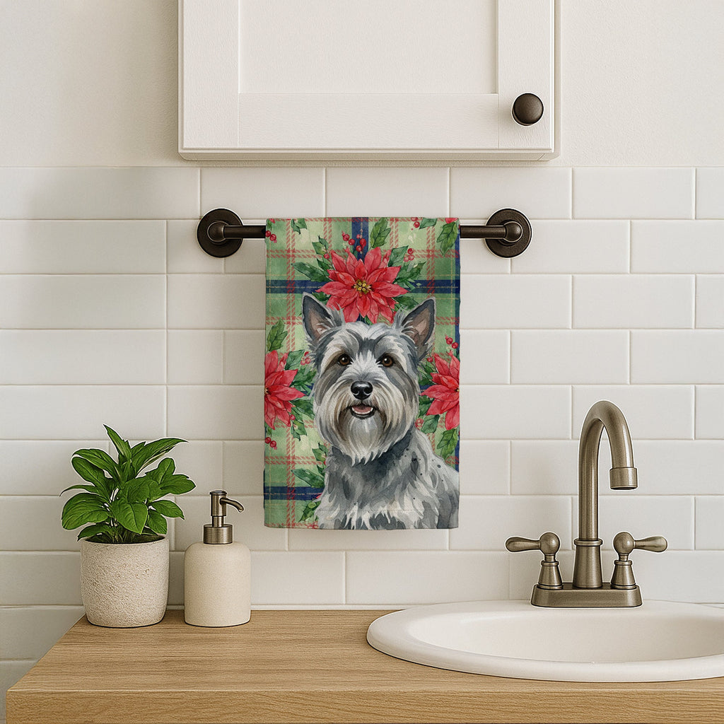 Gray Skye Terrier Christmas PoinsettIas Kitchen Towel Velour Plush Front and Cotton Loop Back Machine Washable