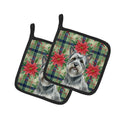 Gray Skye Terrier Christmas PoinsettIas Pot Holder Set of 2 Heat Resistant Quilted Hot Pads 7.5 x 7.5 Inch, Insulated Kitchen Trivets for Cooking & Baking