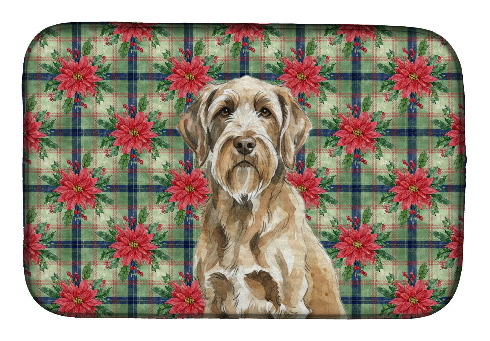 Spinone Italiano Christmas PoinsettIas Dish Drying Mat Absorbent Dish Drying Mat Pad for Kitchen Counter Dish Drainer Mat for Countertop, 14 x 21", Multicolor