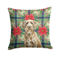 Spinone Italiano Christmas PoinsettIas Decorative Throw Pillow 18x18 Indoor Outdoor Accent Cushion, Fabric Cover with Insert for Sofa, Bed, Porch & Living Room