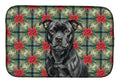 Black Staffordshire Bull Terrier Christmas PoinsettIas Dish Drying Mat Absorbent Dish Drying Mat Pad for Kitchen Counter Dish Drainer Mat for Countertop, 14 x 21", Multicolor