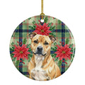 Fawn Staffordshire Bull Terrier Christmas PoinsettIas Ceramic Ornament Christmas Tree Hanging Decorations for Home Christmas Holiday, Party, Gift, 3 in, Multicolor
