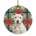 White Staffordshire Bull Terrier Christmas PoinsettIas Ceramic Ornament Christmas Tree Hanging Decorations for Home Christmas Holiday, Party, Gift, 3 in, Multicolor